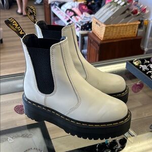 Dr. Martens White Ankle Boots with Black Soles